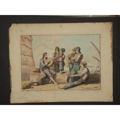 Of Scenes Musicians, Rome, Etching Dated 1815.