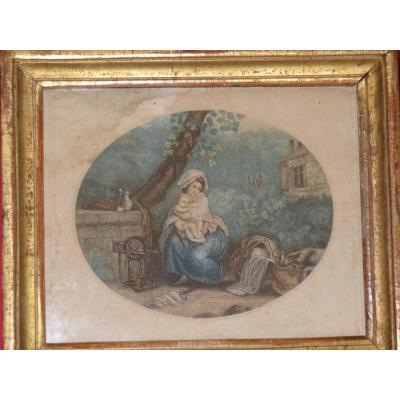 " Jeune Femme à l'Enfant  ", Eau-forte époque 18ème.