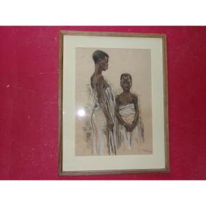 Two Children, Framed Pastel Signed Louis-jean Beaupuy, Early 20th Century.