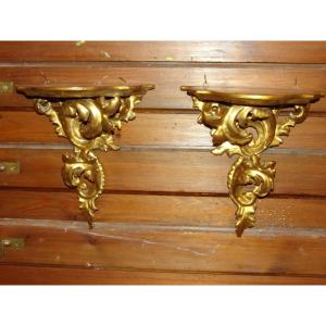 Pair Of 19th Century Consoles, In Gilded Wood.