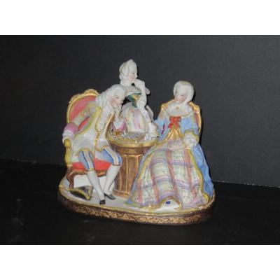 Scène De Jeu d'échec, En Porcelaine, époque Fin 19ème.