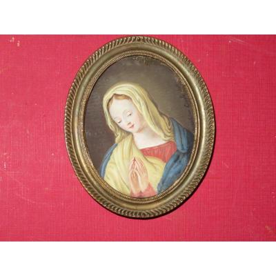Vierge En Prière, Miniature peinte à la main,  Datée 1824.