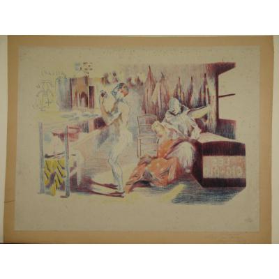 Original Lithograph, From Wagner, Clown From The Lodge, 20th.