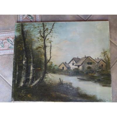 Landscape Painting Signed Jacquet 19th Time.