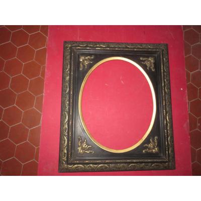Oval Frame, Napoleon III, Black And Gold, 19th Time.