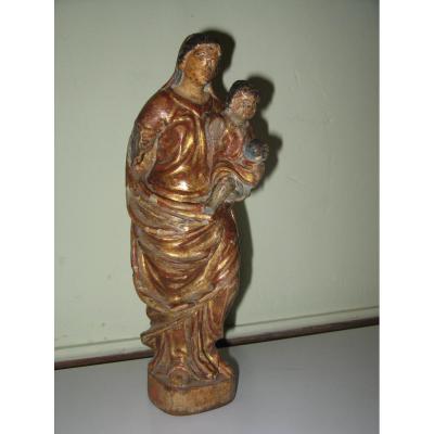 Statue : Vierge à l'Enfant, Bois Sculpté, époque 18ème.