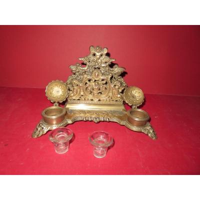 Inkwell, Bronze, 19th Time With Motifs d'Angels.