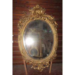 Large Oval Mirror, In Golden Wood, 19th Time.