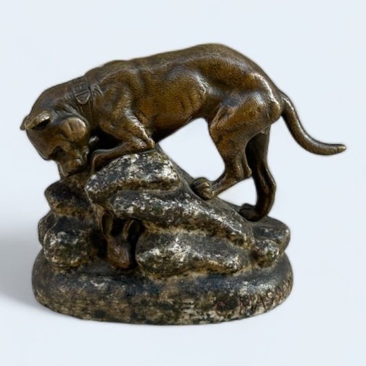 Sculpture En Bronze Et Granit « le Chien Et Le Lièvre » Signée C.masson