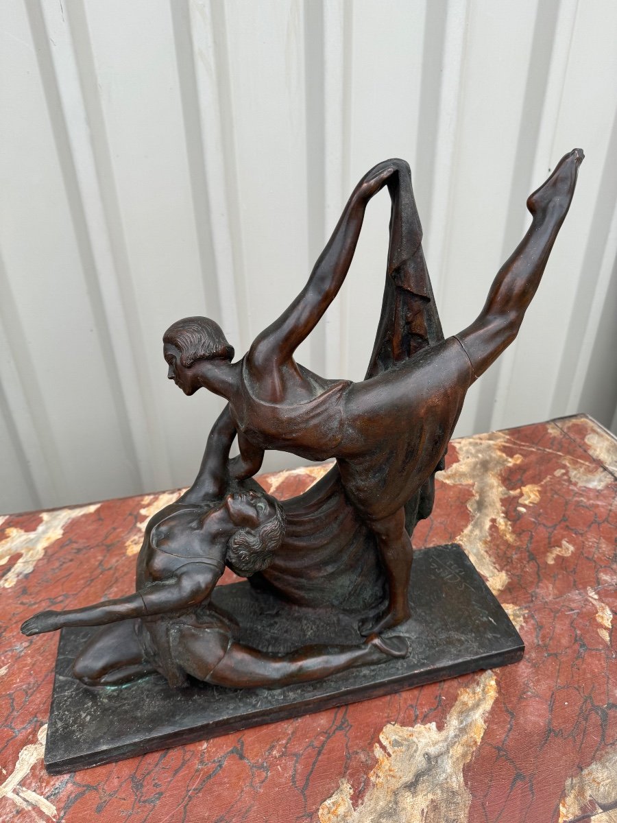 Bronze Sculpture "dancer" Art Deco Period Signed Sylvestre Clerc (1892-1965)-photo-2