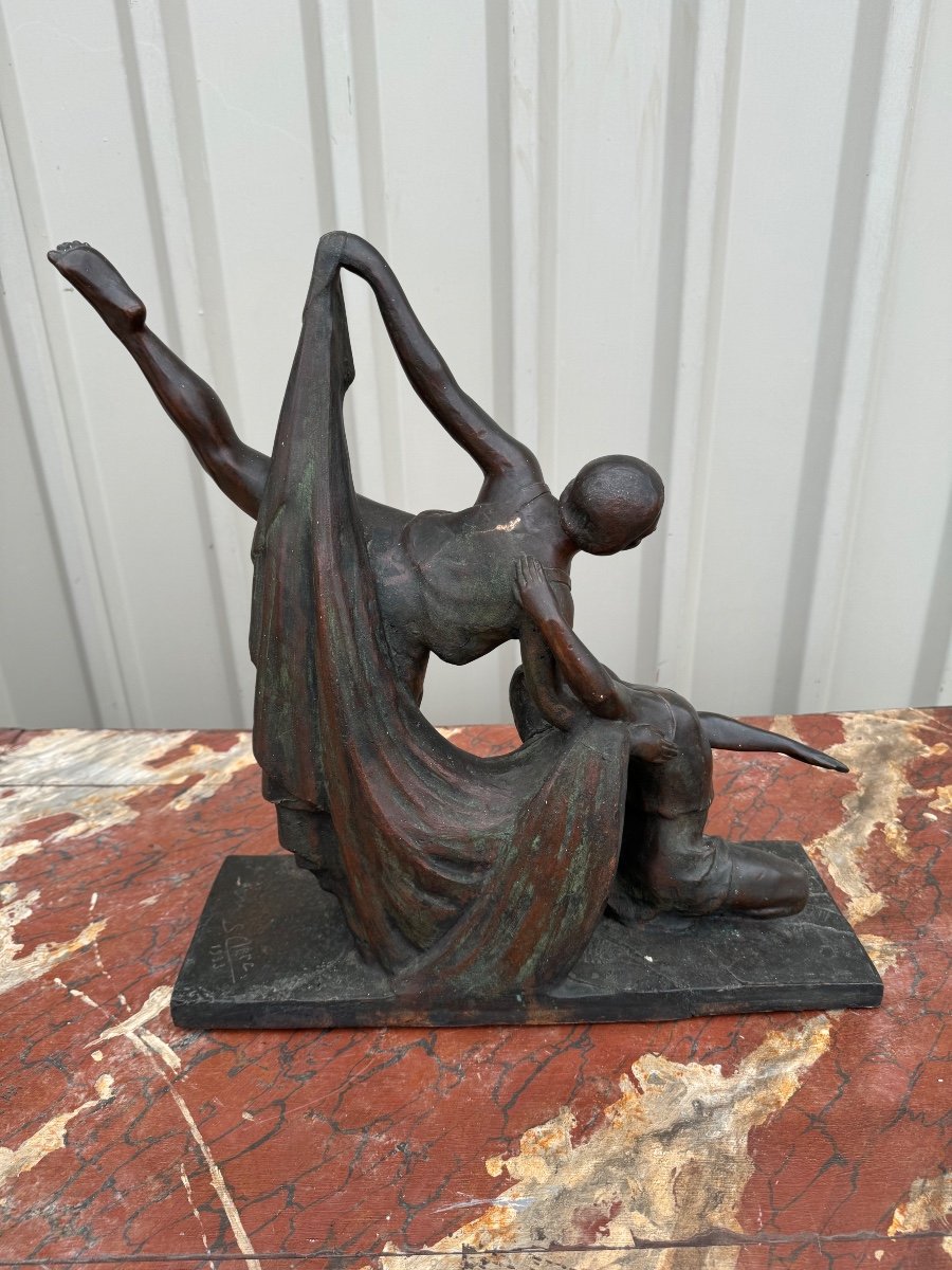 Bronze Sculpture "dancer" Art Deco Period Signed Sylvestre Clerc (1892-1965)-photo-3