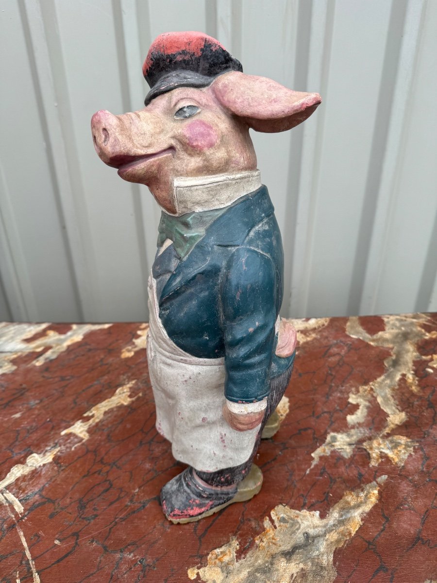 Antique Painted Terracotta Advertising Pig Circa 1930-photo-2