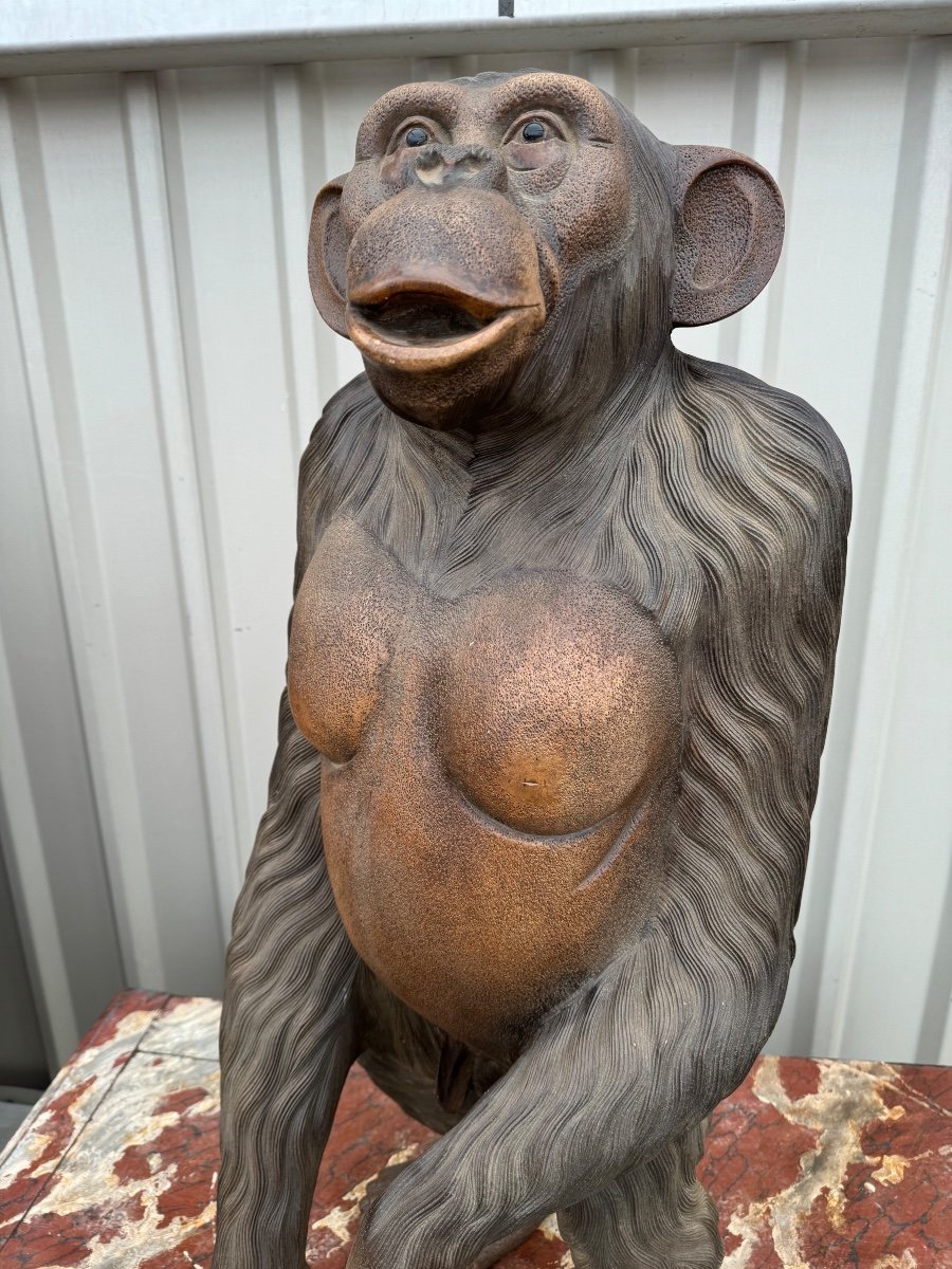 Life Size Chimpanzee Wooden Sculpture Sulphide Eyes -photo-2