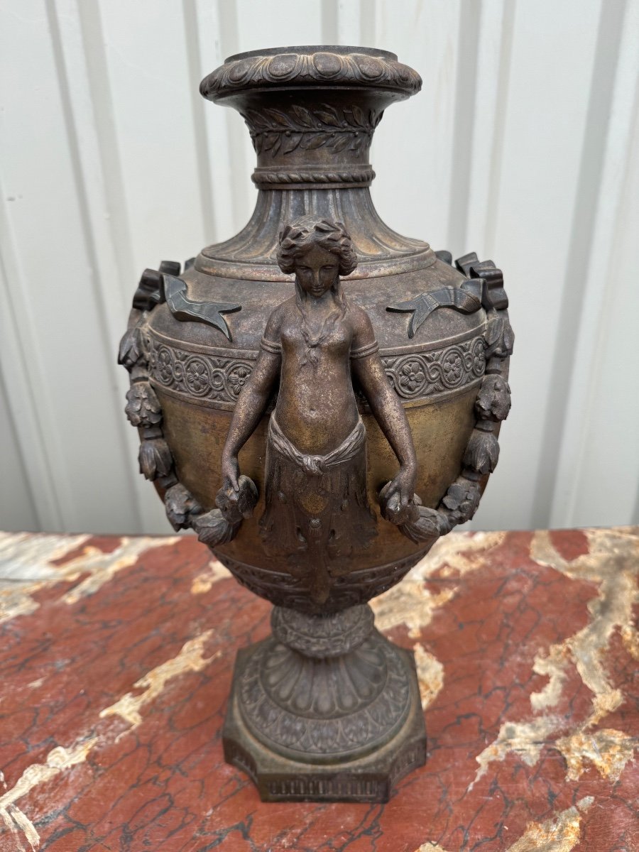 Louis XVI Style Cast Iron Vase / Urn, 19th Century-photo-2