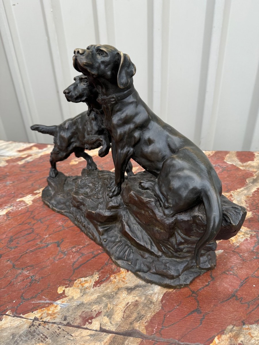 Bronze Hunting Dog Group Signed René André Varnier-photo-2