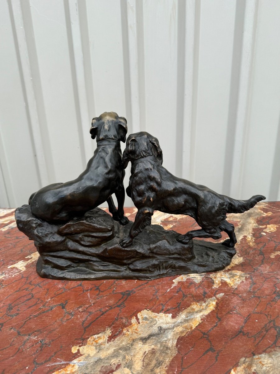 Bronze Hunting Dog Group Signed René André Varnier-photo-4