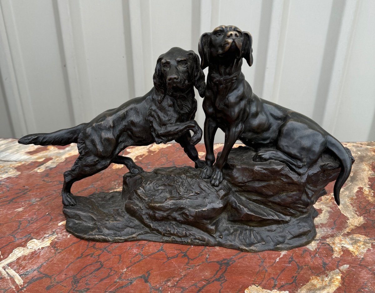 Bronze Hunting Dog Group Signed René André Varnier