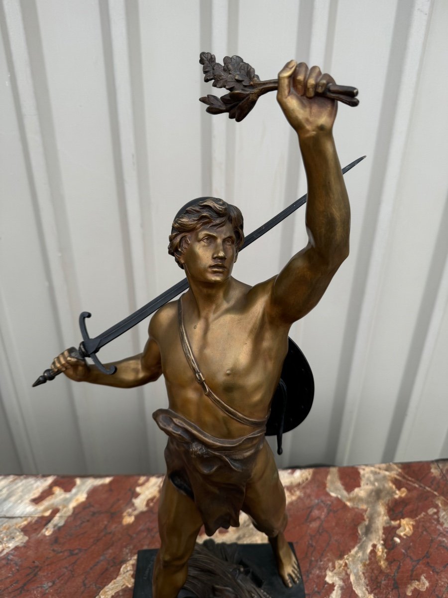 Large Bronze Virtutes Civilæ Ense Et Labore By E Picault 81cm Cm XIXth-photo-3