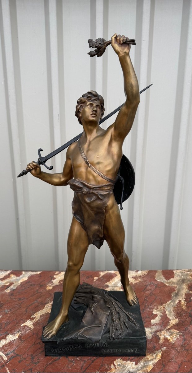 Large Bronze Virtutes Civilæ Ense Et Labore By E Picault 81cm Cm XIXth