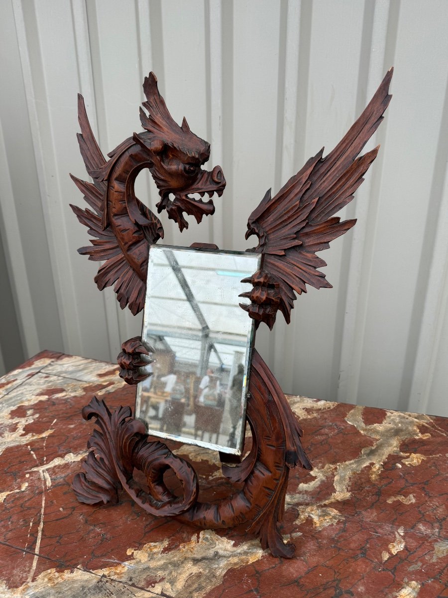 Wooden Dragon Mirror Carved In The Style Of Viardot 