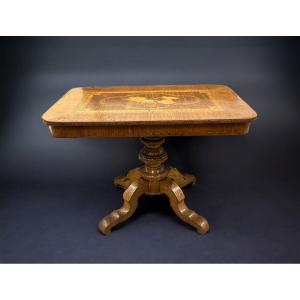 Neapolitan Pedestal Table, 19th Century In Marquetry, Antique Decor