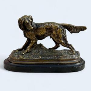 Small Bronze Sculpture Representing A Hunting Dog By Jules Moigniez