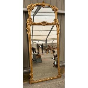 Grand Miroir Trumeau D’entre Deux  En Bois Doré de style Louis XV 