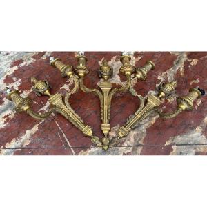 3 Louis XVI Bronze Wall Lights, 18th Century