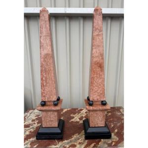 Large Pair Of Jasper And Black Marble Obelisks