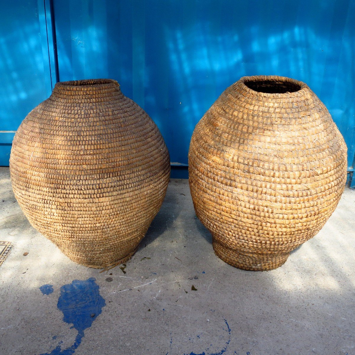 Grain Baskets, XIXth In Bramble And Straw-photo-3