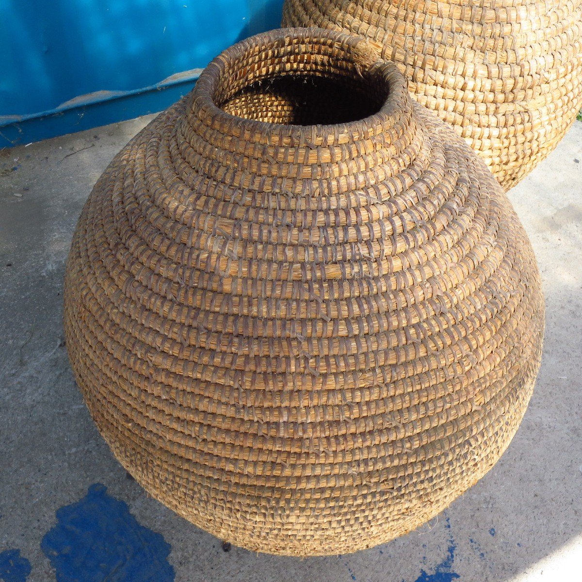 Grain Baskets, XIXth In Bramble And Straw-photo-1