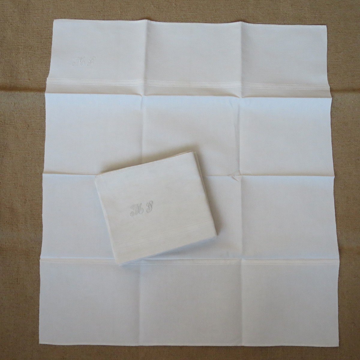 6 "guest" Napkins, Linen, Late 19th Century, Monogrammed Mg-photo-4