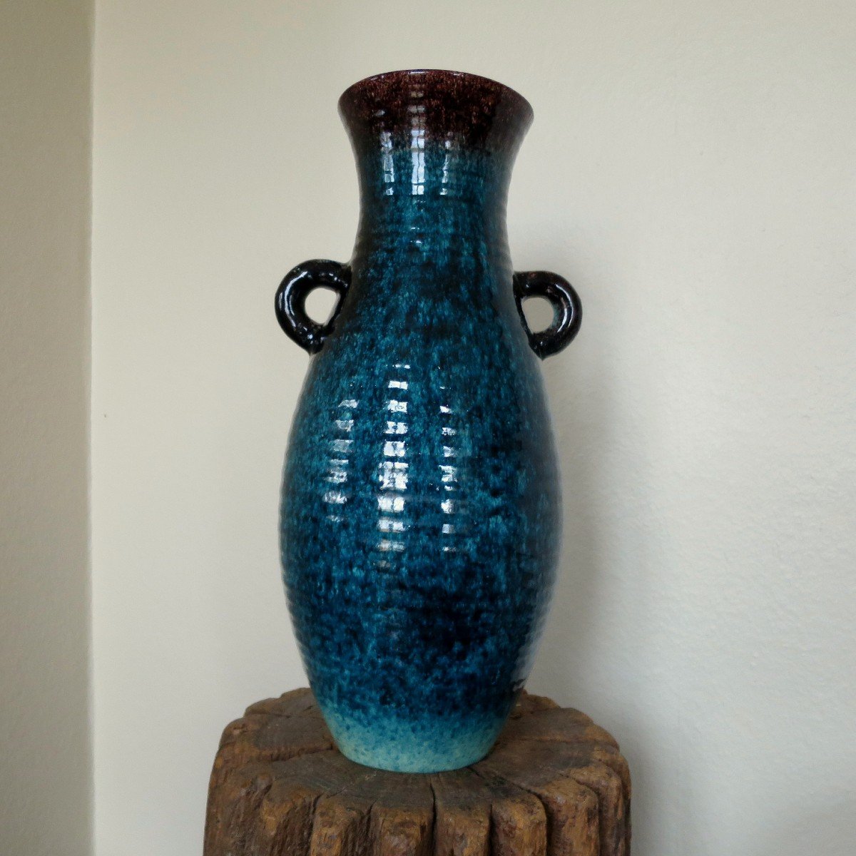 Large Blue And Speckled Brown Accolay Vase, Circa 1950-photo-2