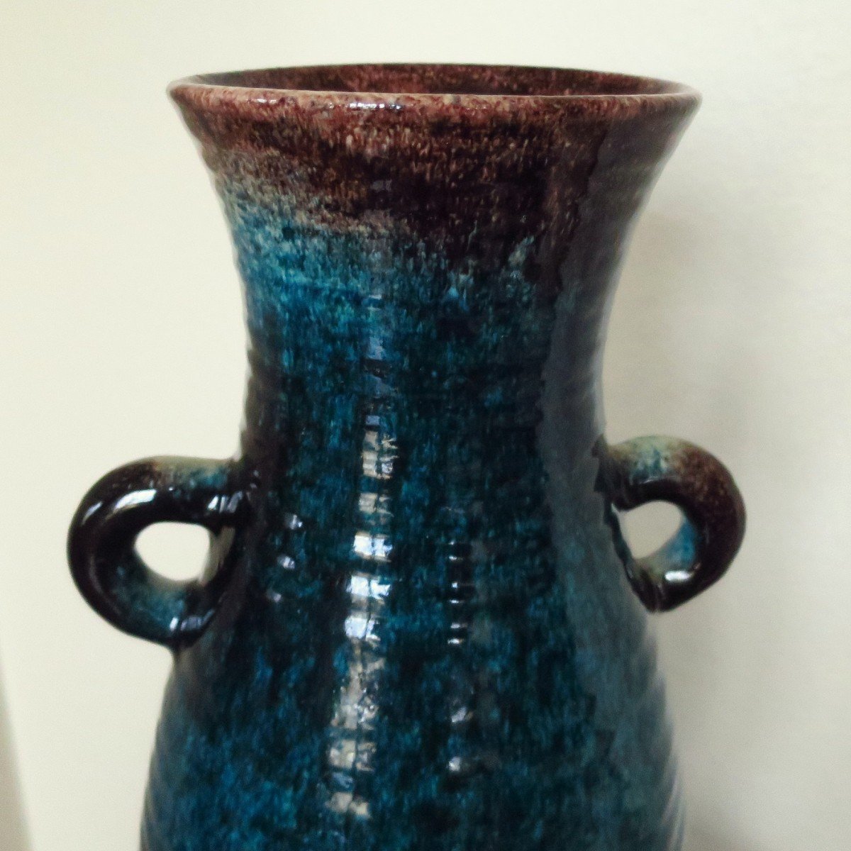 Large Blue And Speckled Brown Accolay Vase, Circa 1950-photo-4