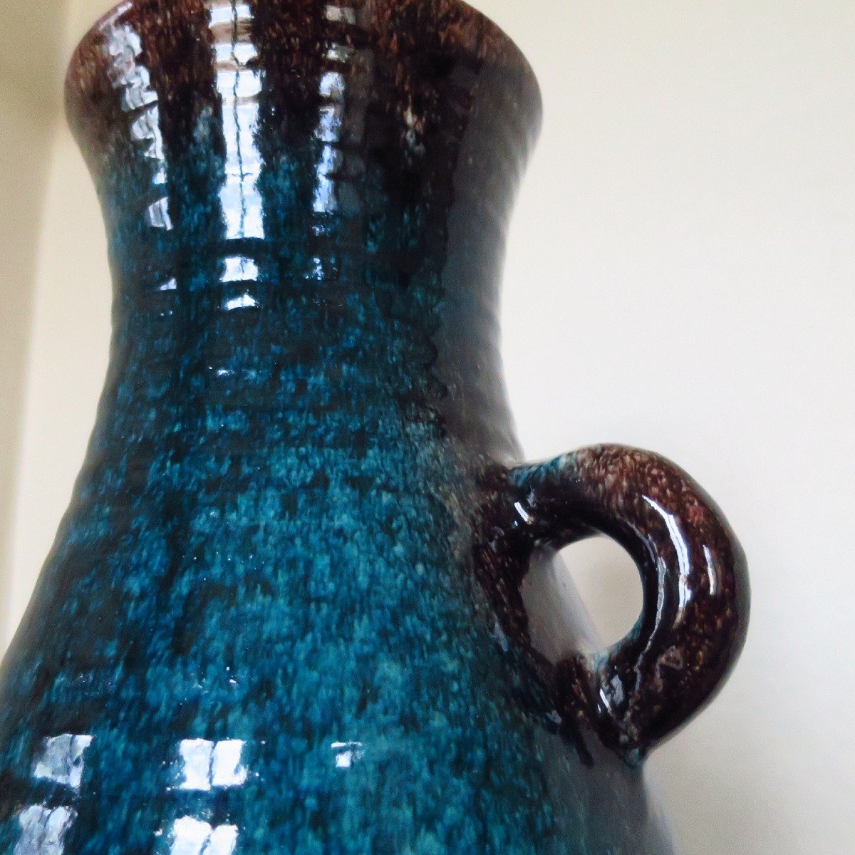 Large Blue And Speckled Brown Accolay Vase, Circa 1950-photo-5