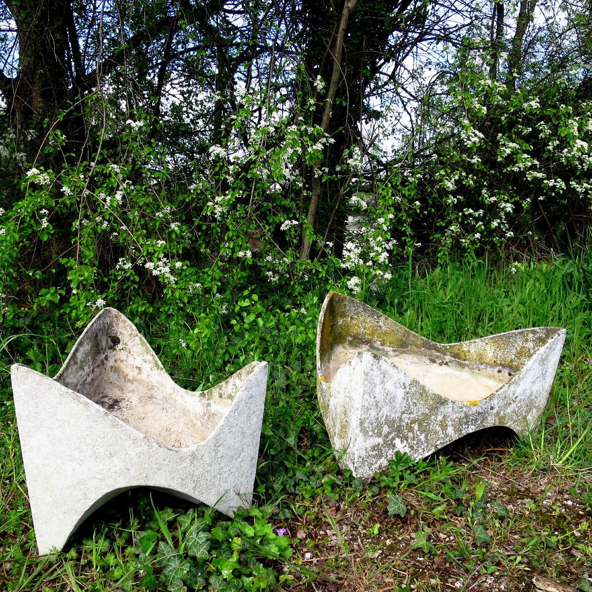 Paire de jardinières de Willy Guhl dites "molaires", Eternit AG/ELO 1954-photo-2