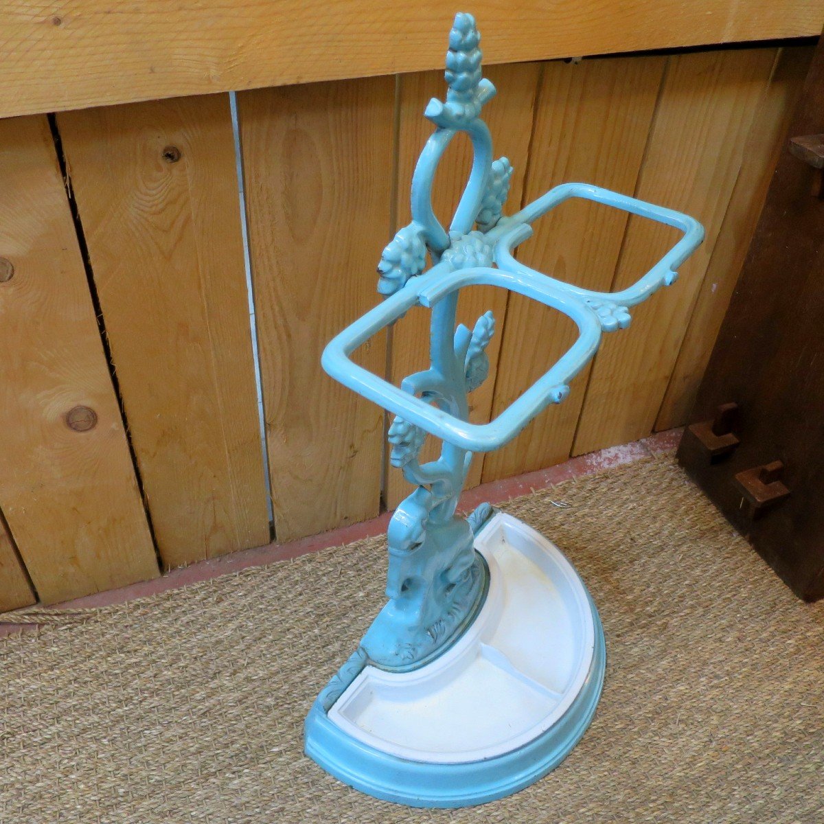 Umbrella Holder Or Cane Holder In Blue Enameled Cast Iron, Late 19th Century-photo-3