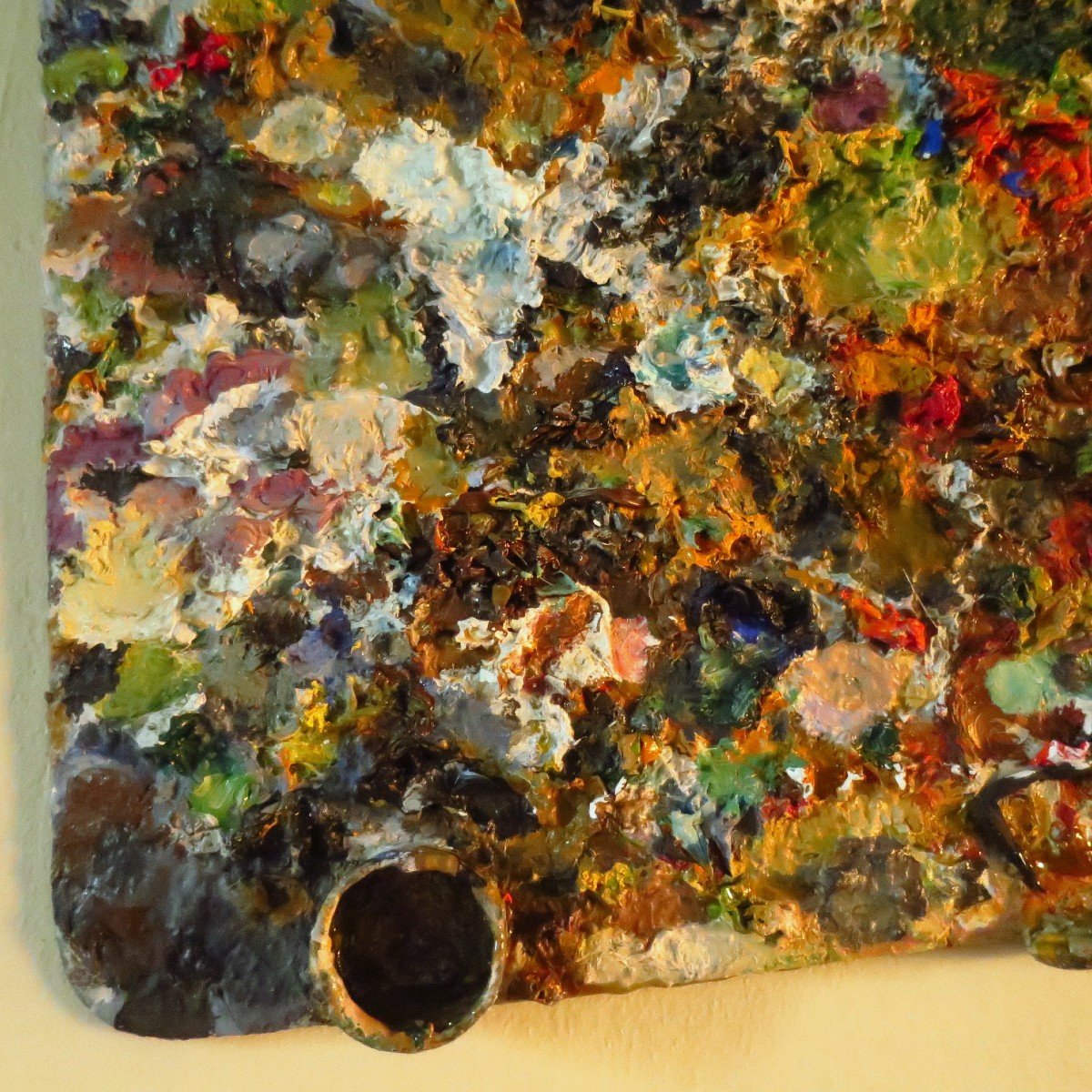 Ancienne palette d'artiste peintre et son couteau, XX°-photo-3