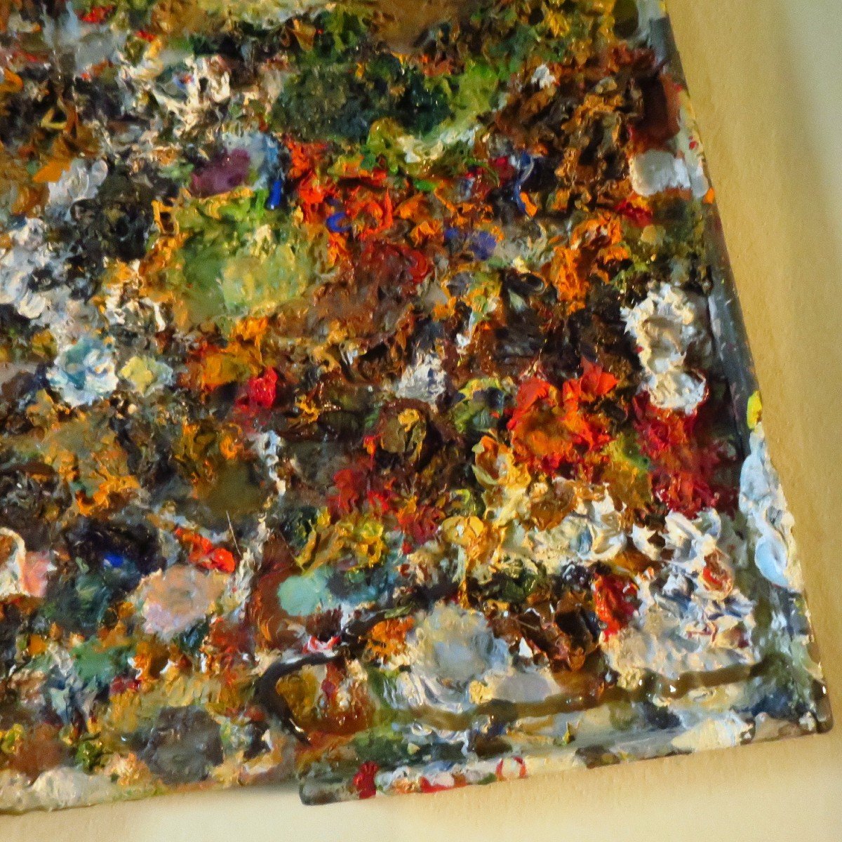 Ancienne palette d'artiste peintre et son couteau, XX°-photo-4