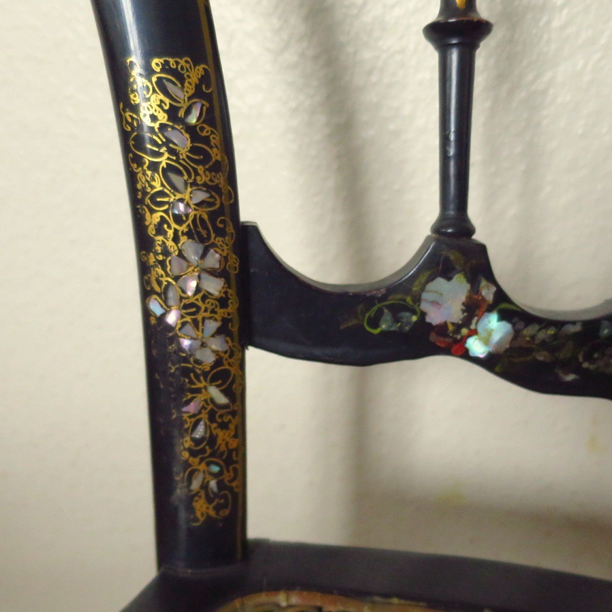 Pair Of Napoleon III Chairs, In Blackened Wood And Mother-of-pearl Inlays-photo-1