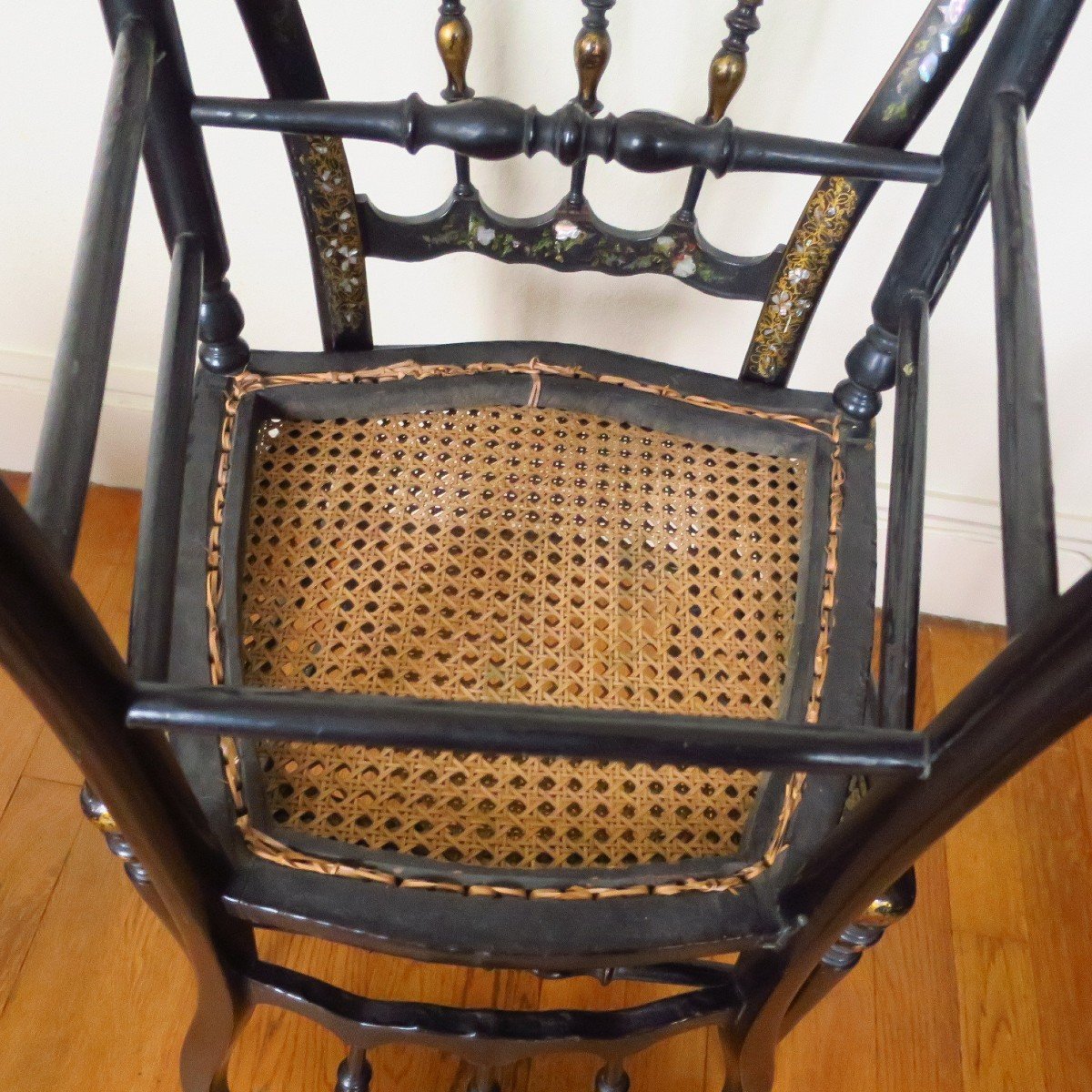 Pair Of Napoleon III Chairs, In Blackened Wood And Mother-of-pearl Inlays-photo-8