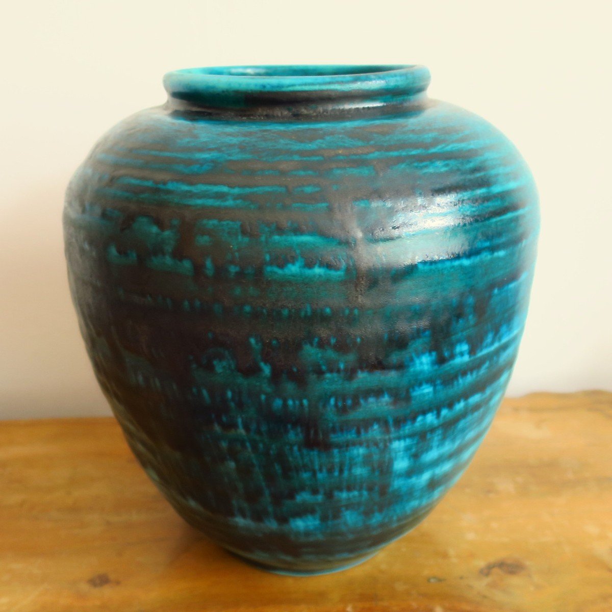 Vase  en céramique d'Accolay bleue, série gauloise, 1950-photo-2