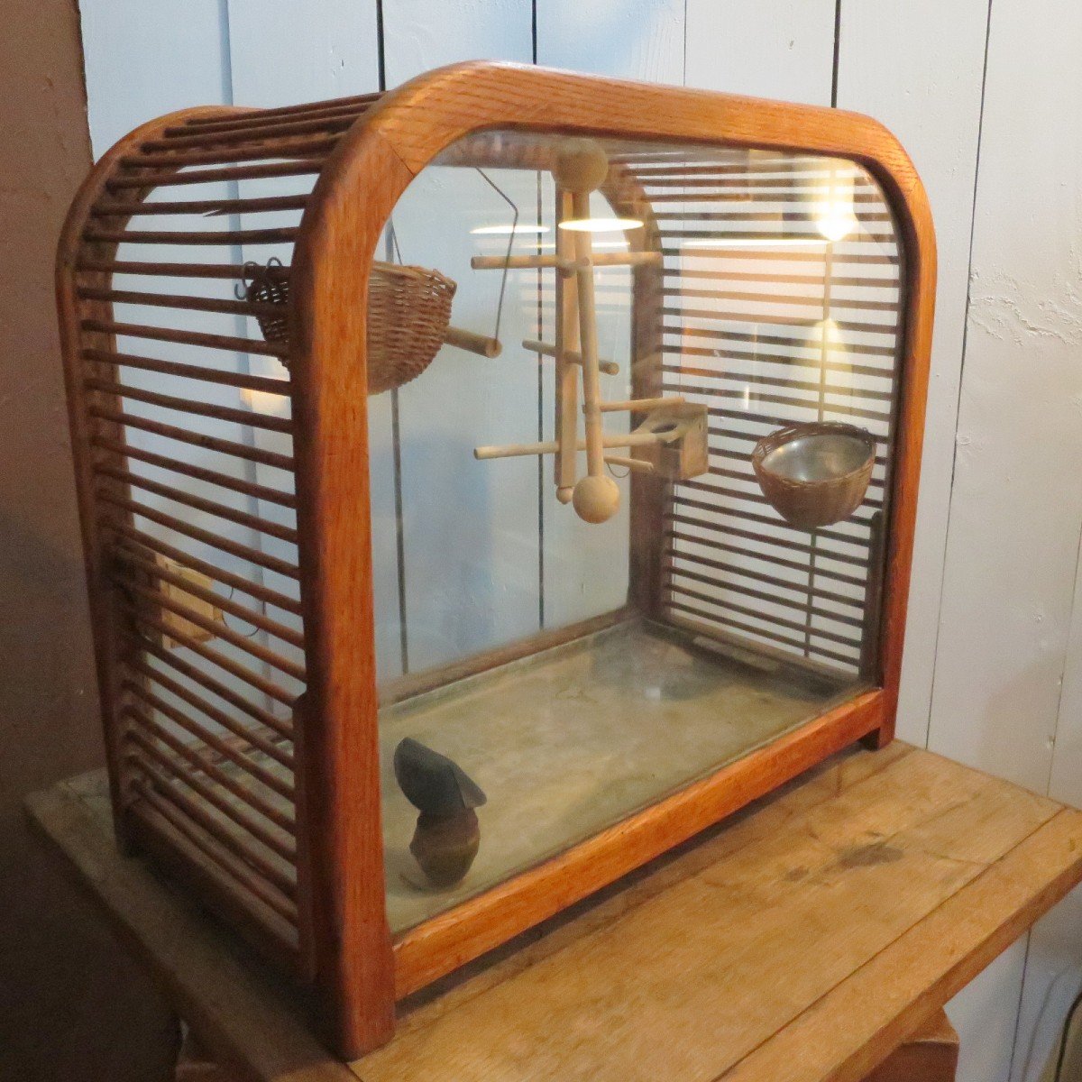 Cage à oiseaux en bois des années 1930-photo-4