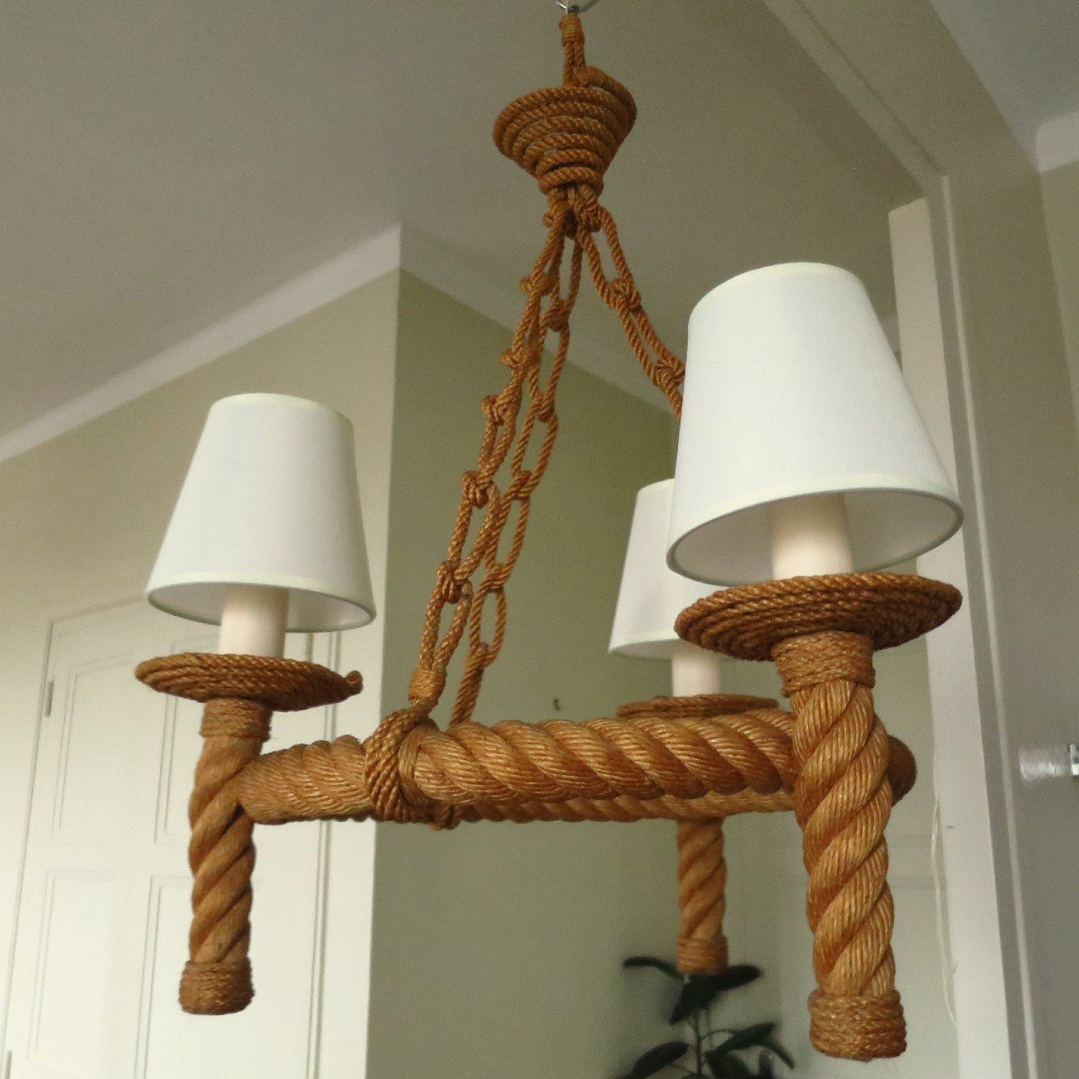 Audoux Minet Rope Chandelier Circa 1950, 3 Lights