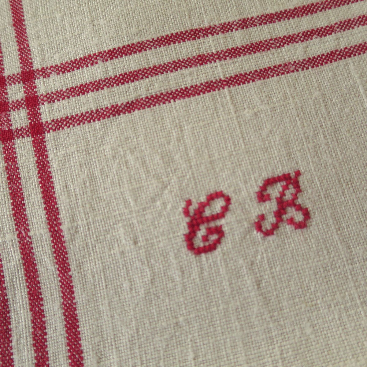 6 Linen Tea Towels With Red Batten Monogramming Cb-photo-3