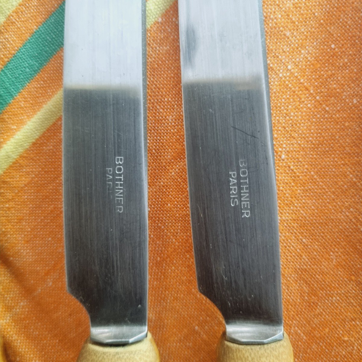 Series Of 10 Bamboo And Stainless Steel Knives Bothner Paris Circa 1960-photo-1