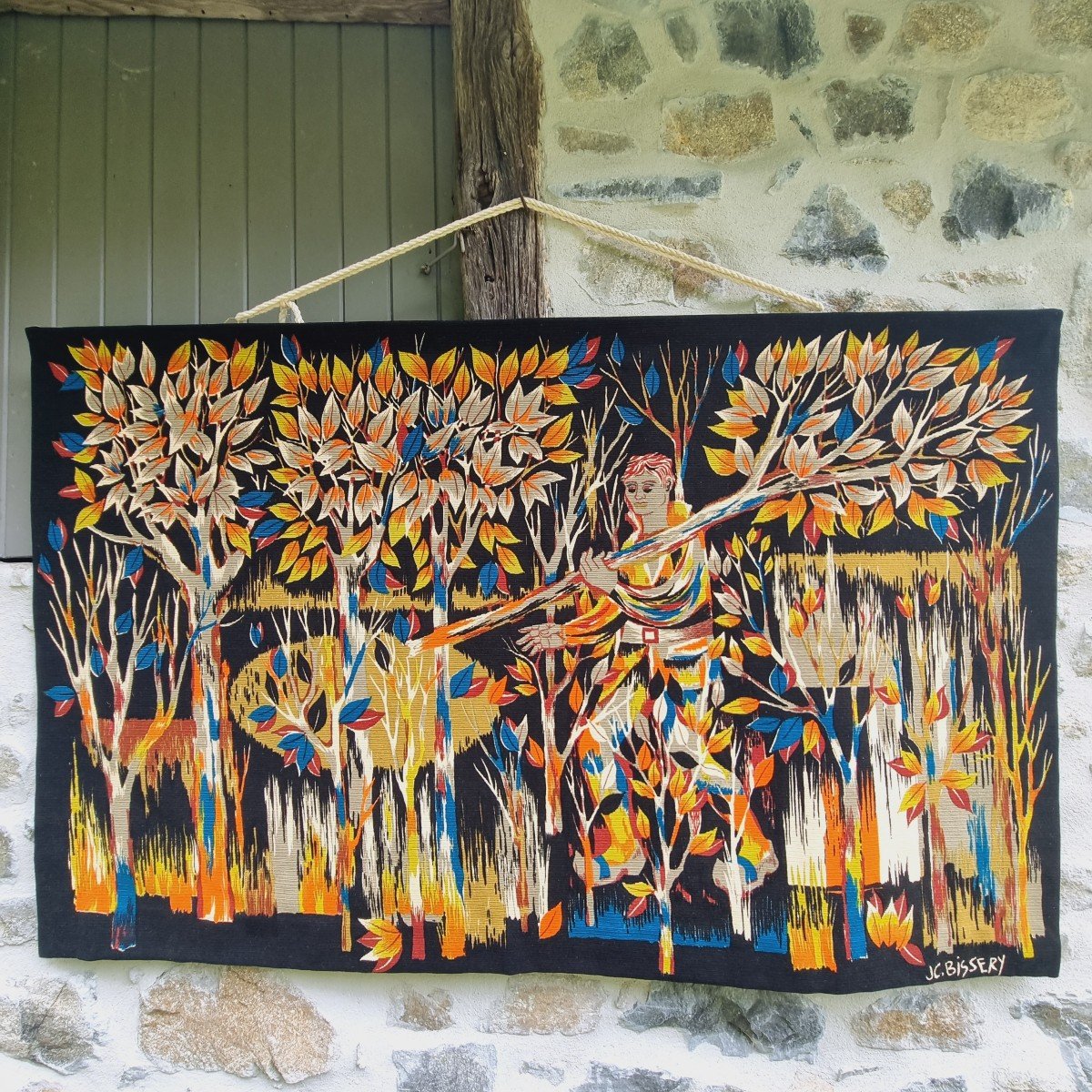 Silkscreen Tapestry By Jean Claude Bissery Circa 1950