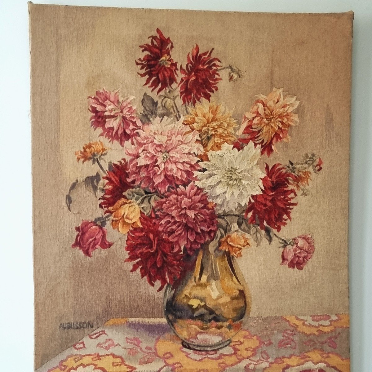 Tapisserie d'Aubusson au vase de fleurs, XX°-photo-2