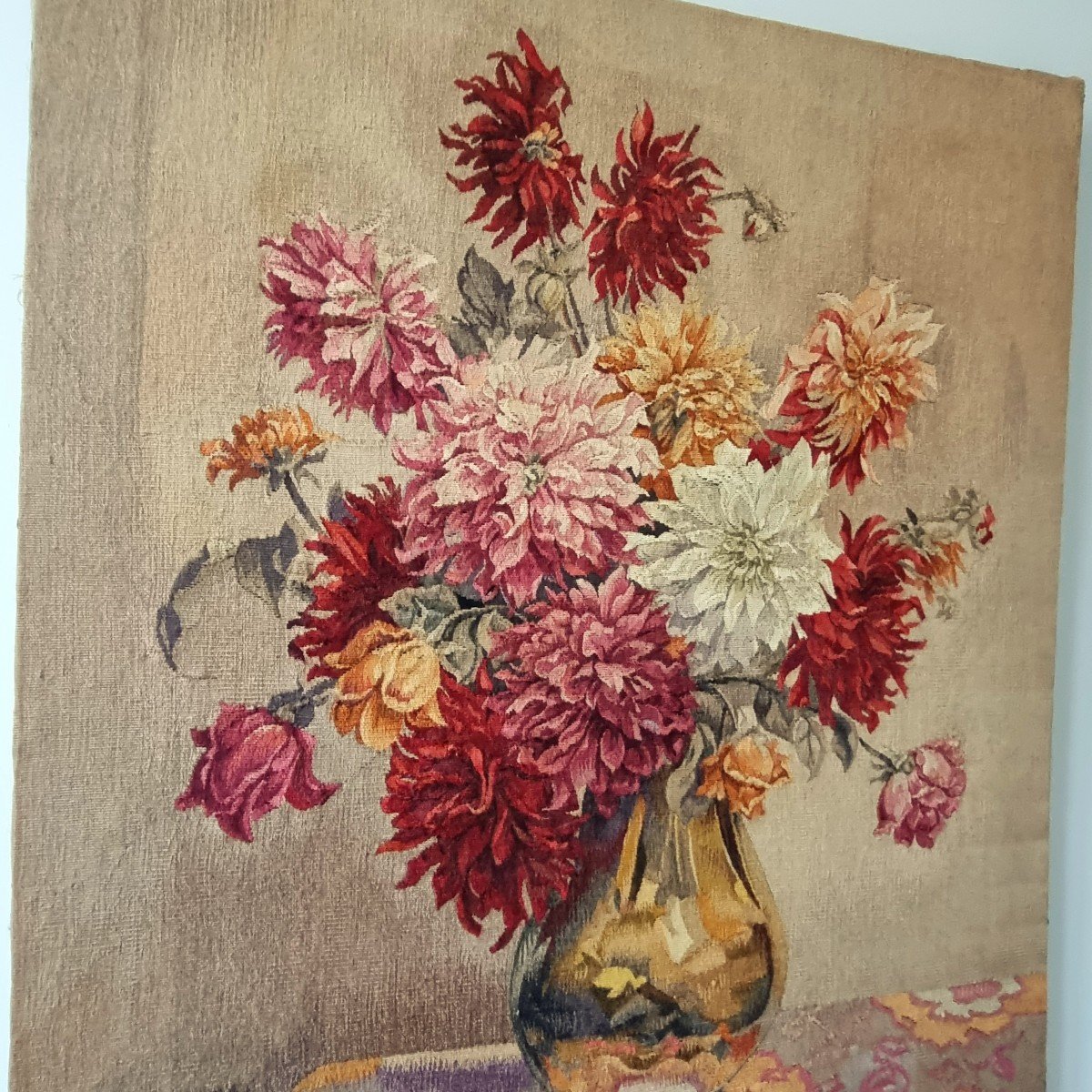 Tapisserie d'Aubusson au vase de fleurs, XX°-photo-6