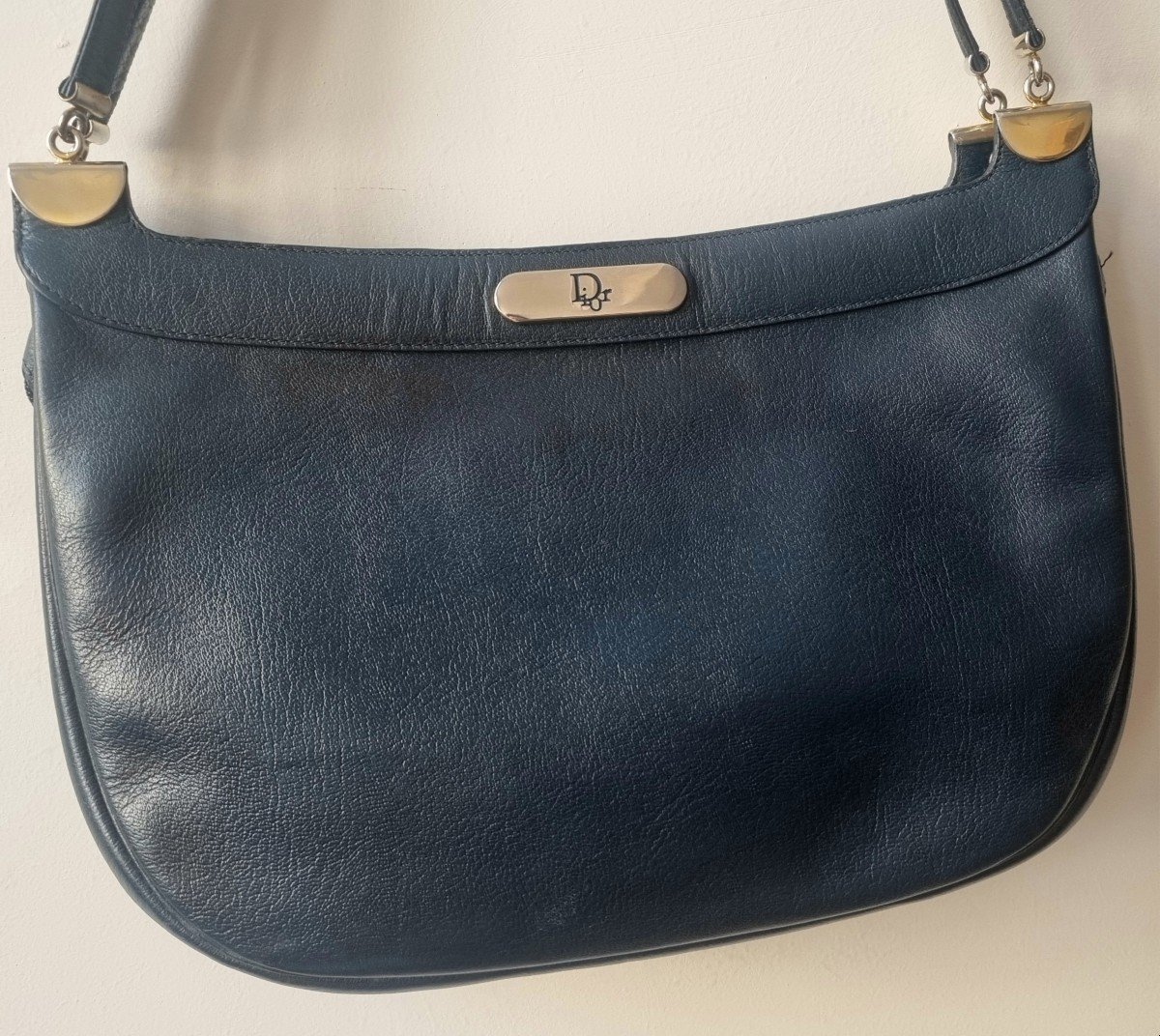 Sac bandoulière Christian Dior en cuir bleu marine vintage -photo-2